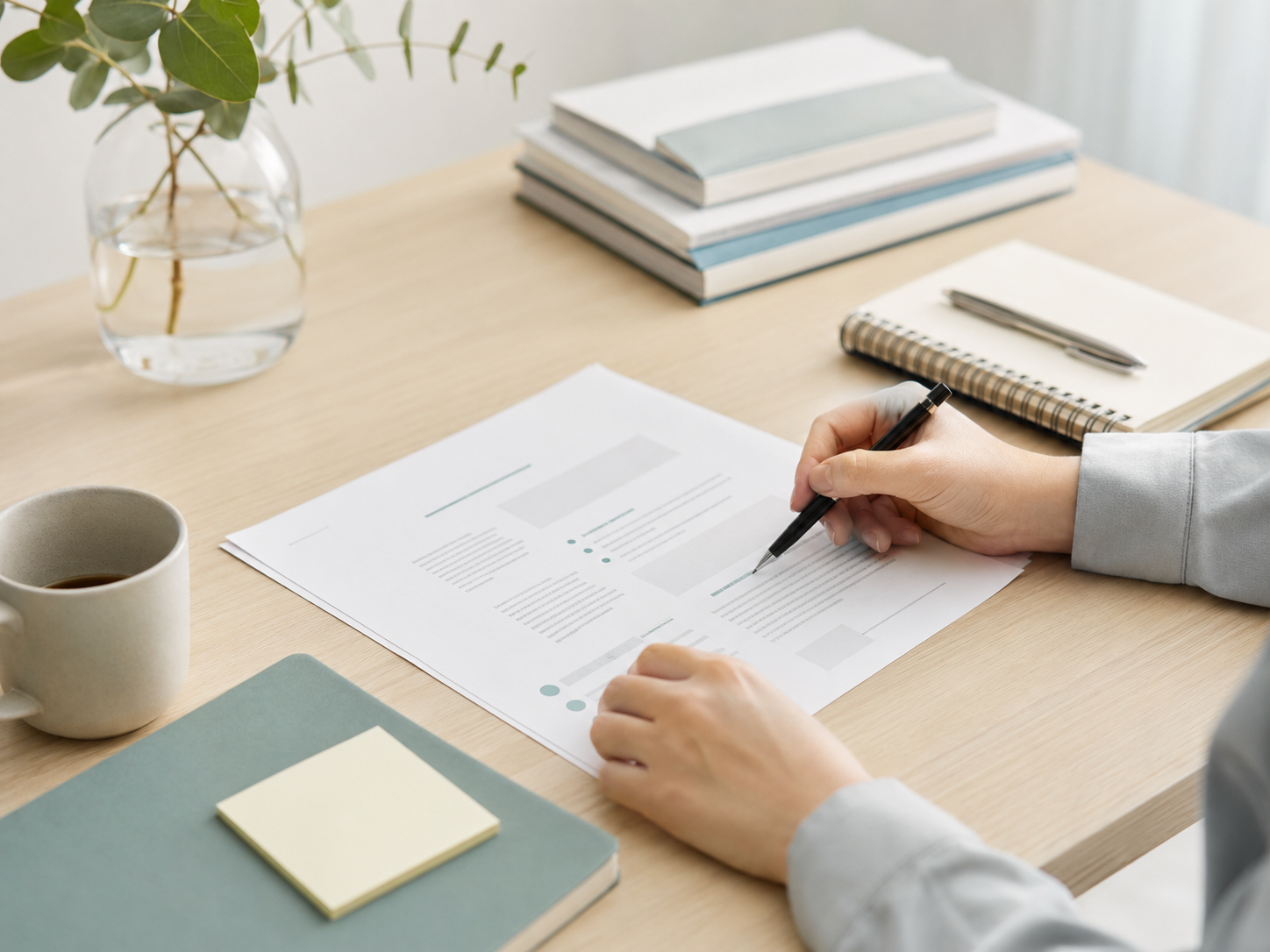 Organised documents on a desk